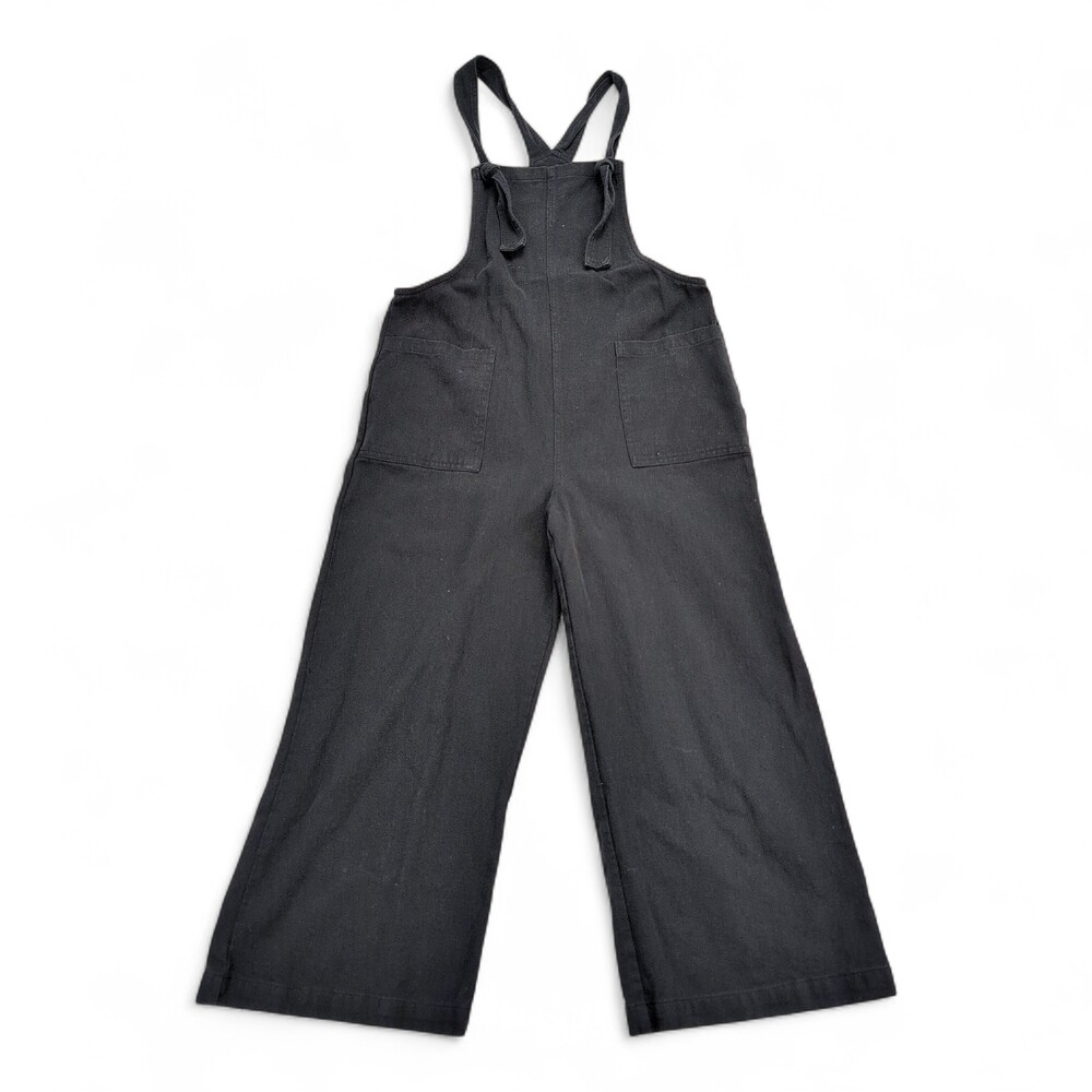 Miou Muse Linen-Cotton Black Wide-Leg Overalls S